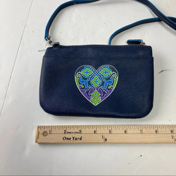 Brighton Summer Hearts Blue Saffiano Leather Crossbody Bag Purse SEE ALL PICS. - Picture 3 of 4
